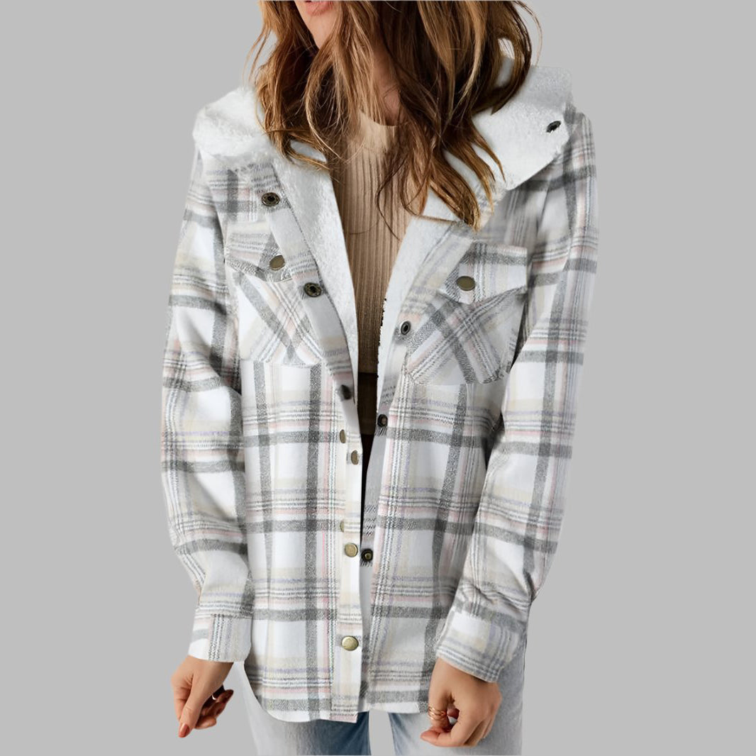 Plaid Hooded Casual Outerwear