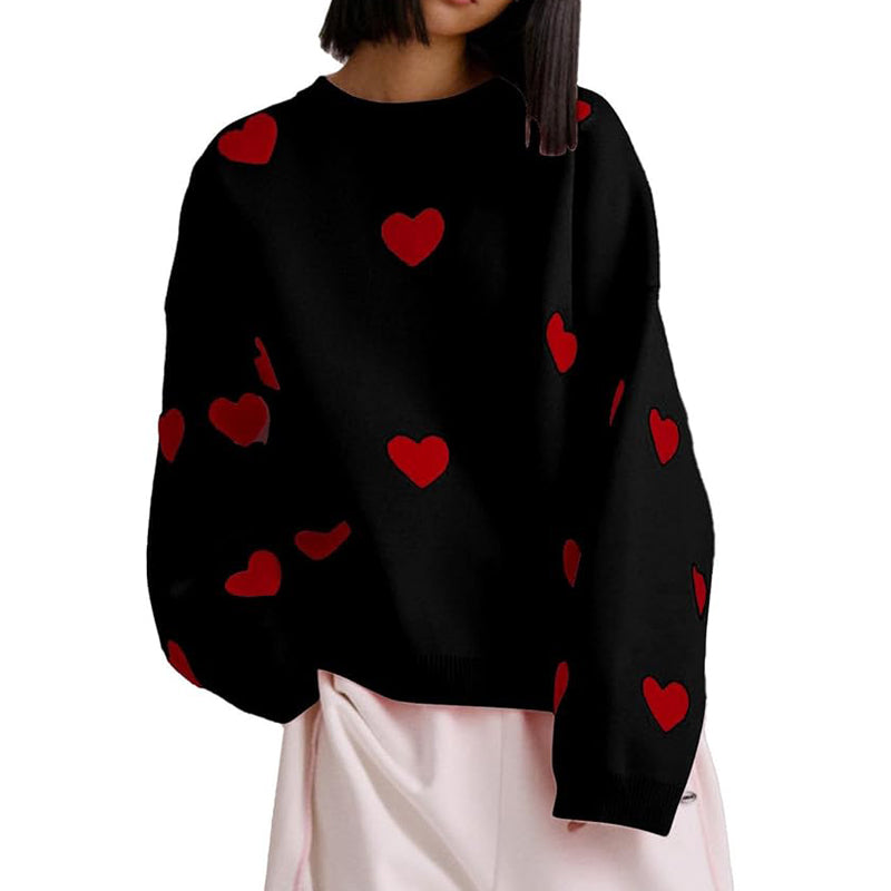 Printed Heart Knitted Sweater