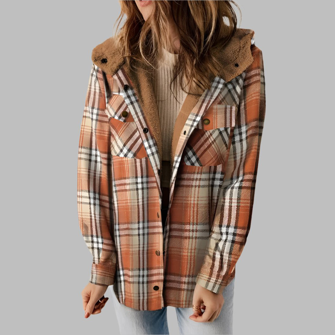 Plaid Hooded Casual Outerwear