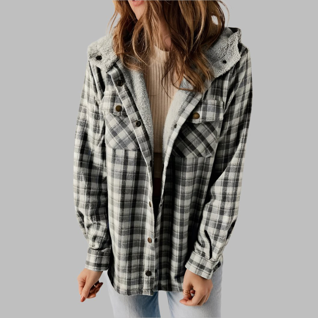 Plaid Hooded Casual Outerwear