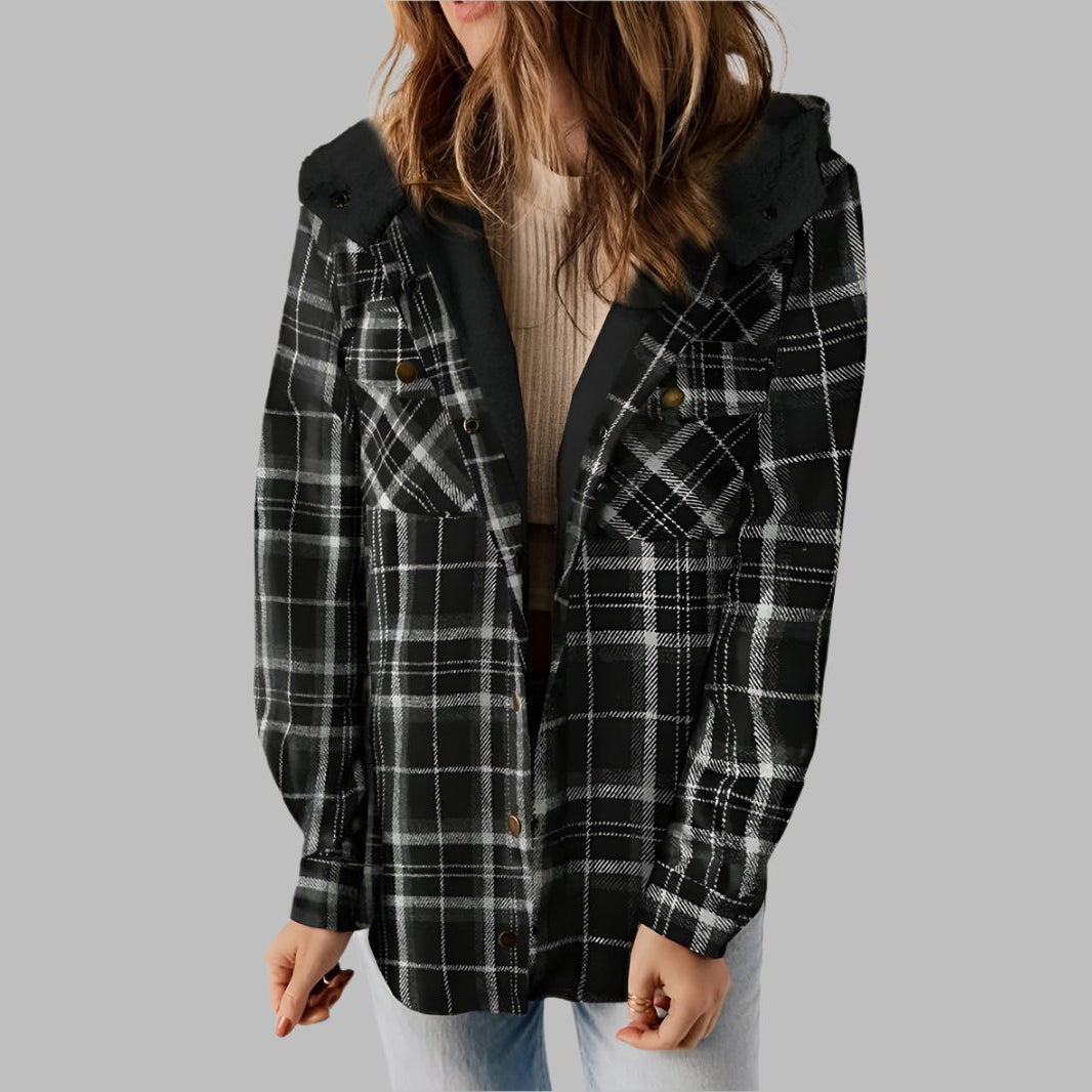 Plaid Hooded Casual Outerwear