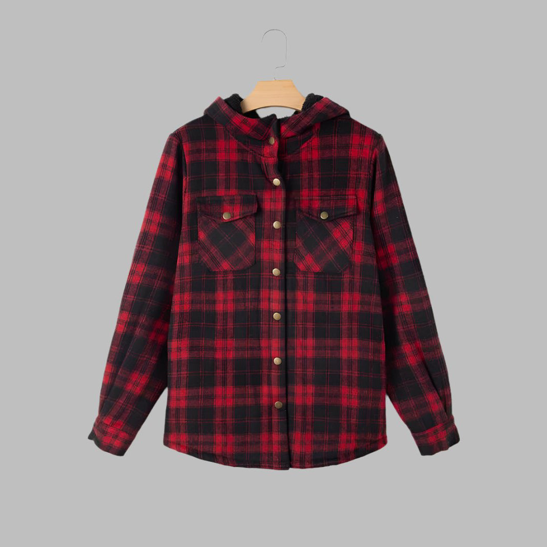 Plaid Hooded Casual Outerwear