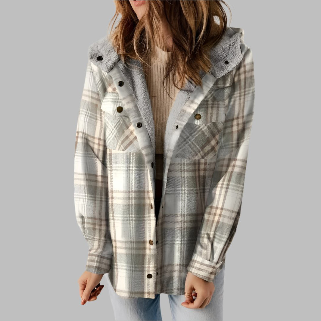 Plaid Hooded Casual Outerwear