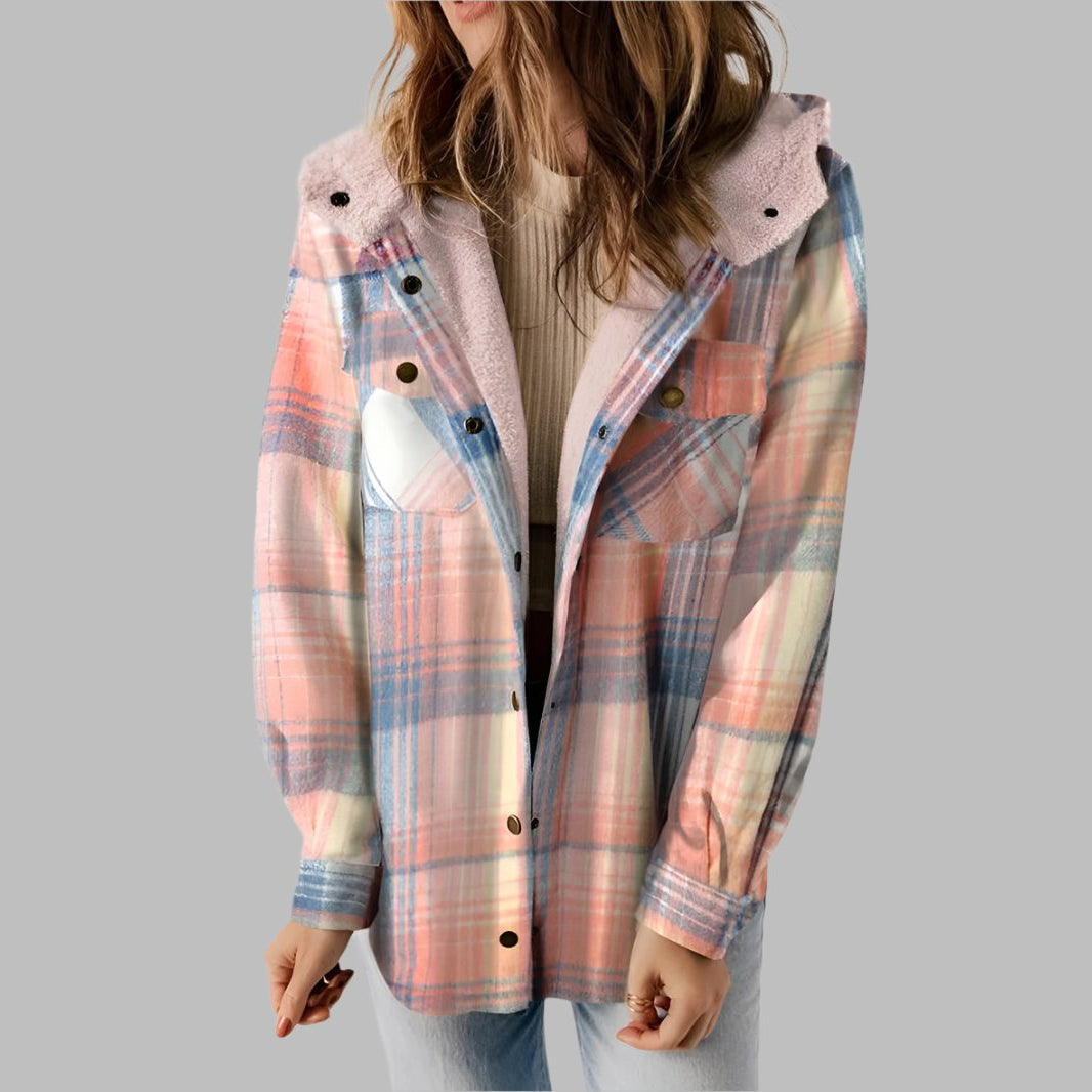 Plaid Hooded Casual Outerwear